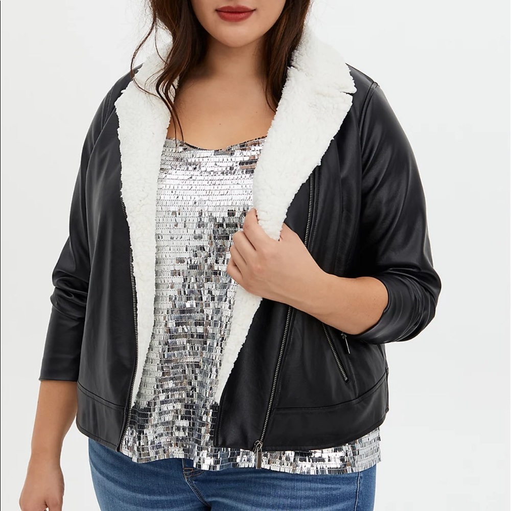 Torrid Black faux leather Sherpa lined jacket